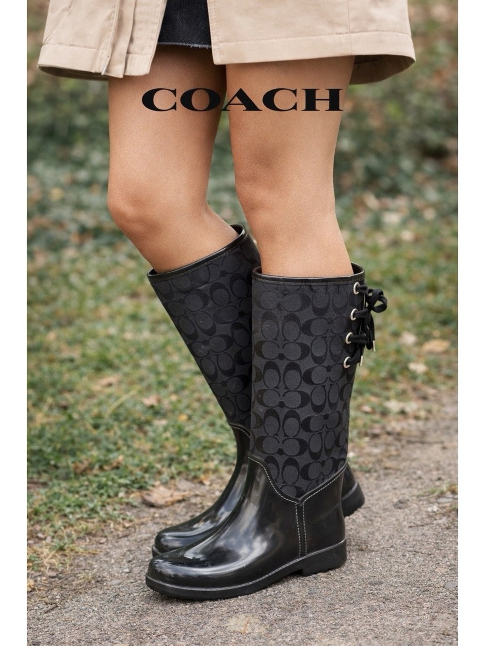 Coach Black Signature Lace-Up Knee Boots - Picture 6 of 6